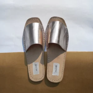 ladies leather slides in Gold